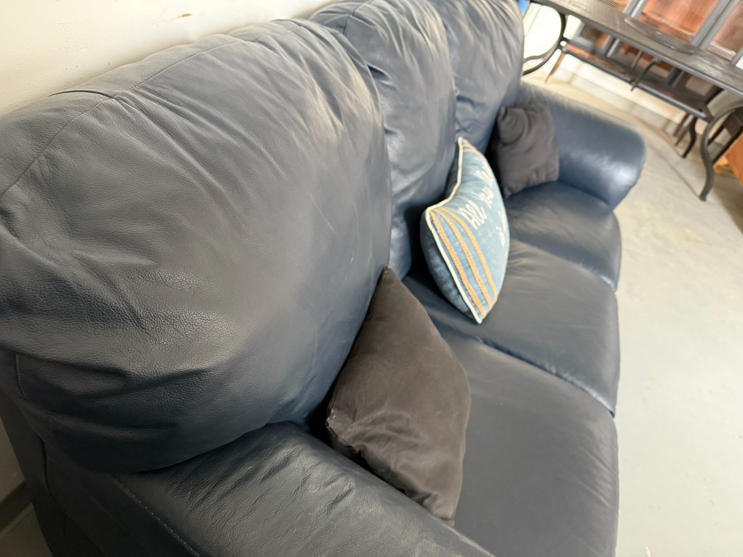Navy Blue Real Leather Couch