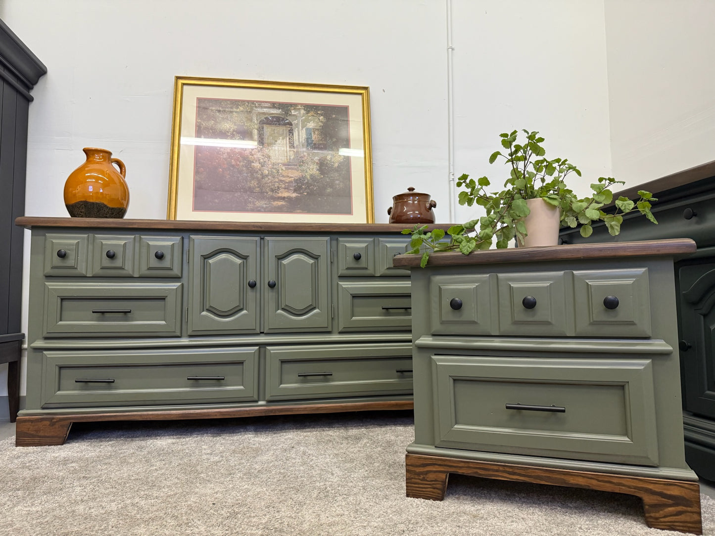 Sage Green Dresser and Nightstand Set