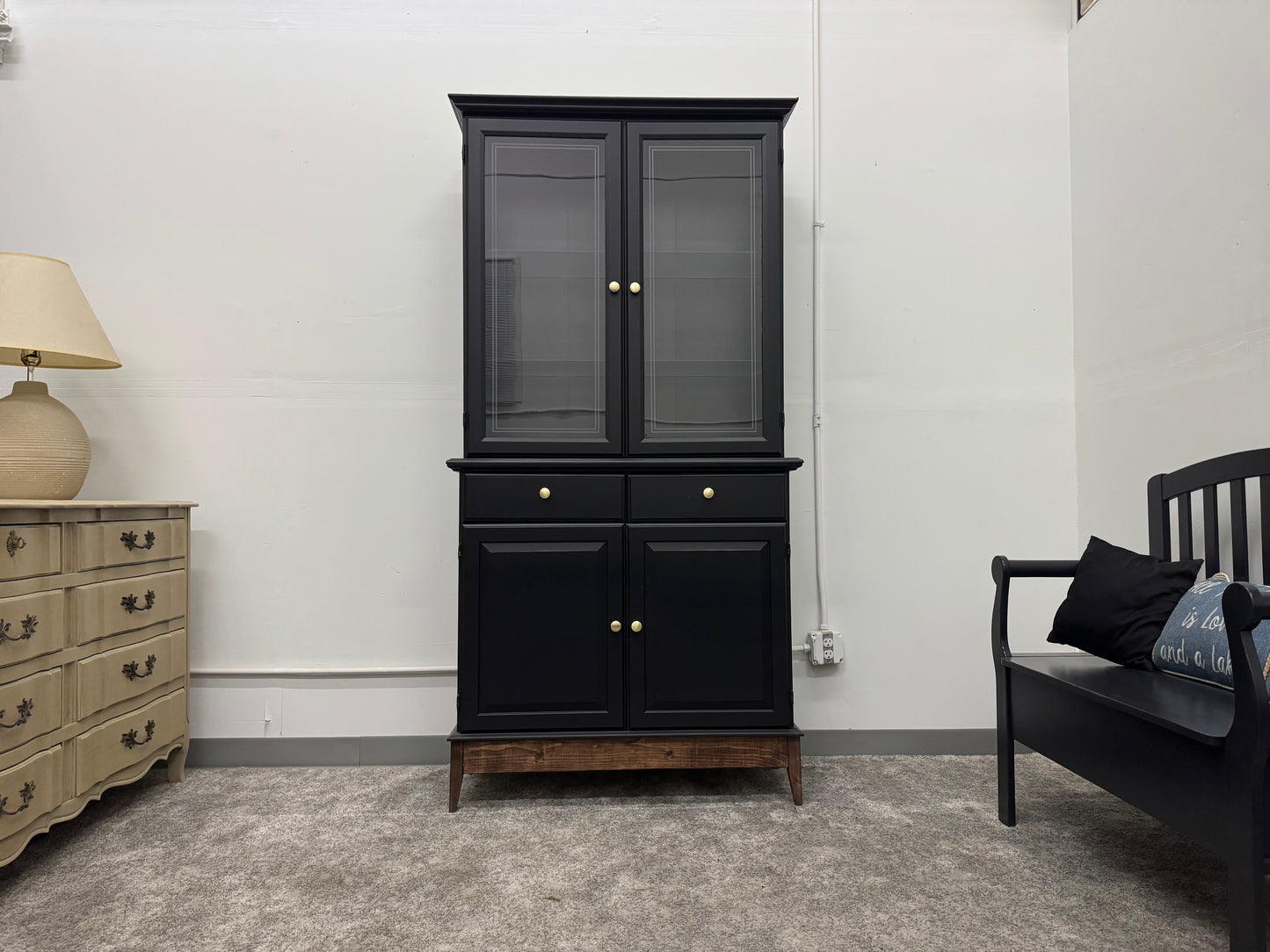 Tall Black Hutch With Wood base