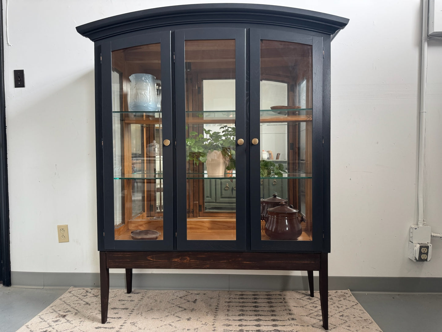 Black Arched Top Hutch with Custom Wood base