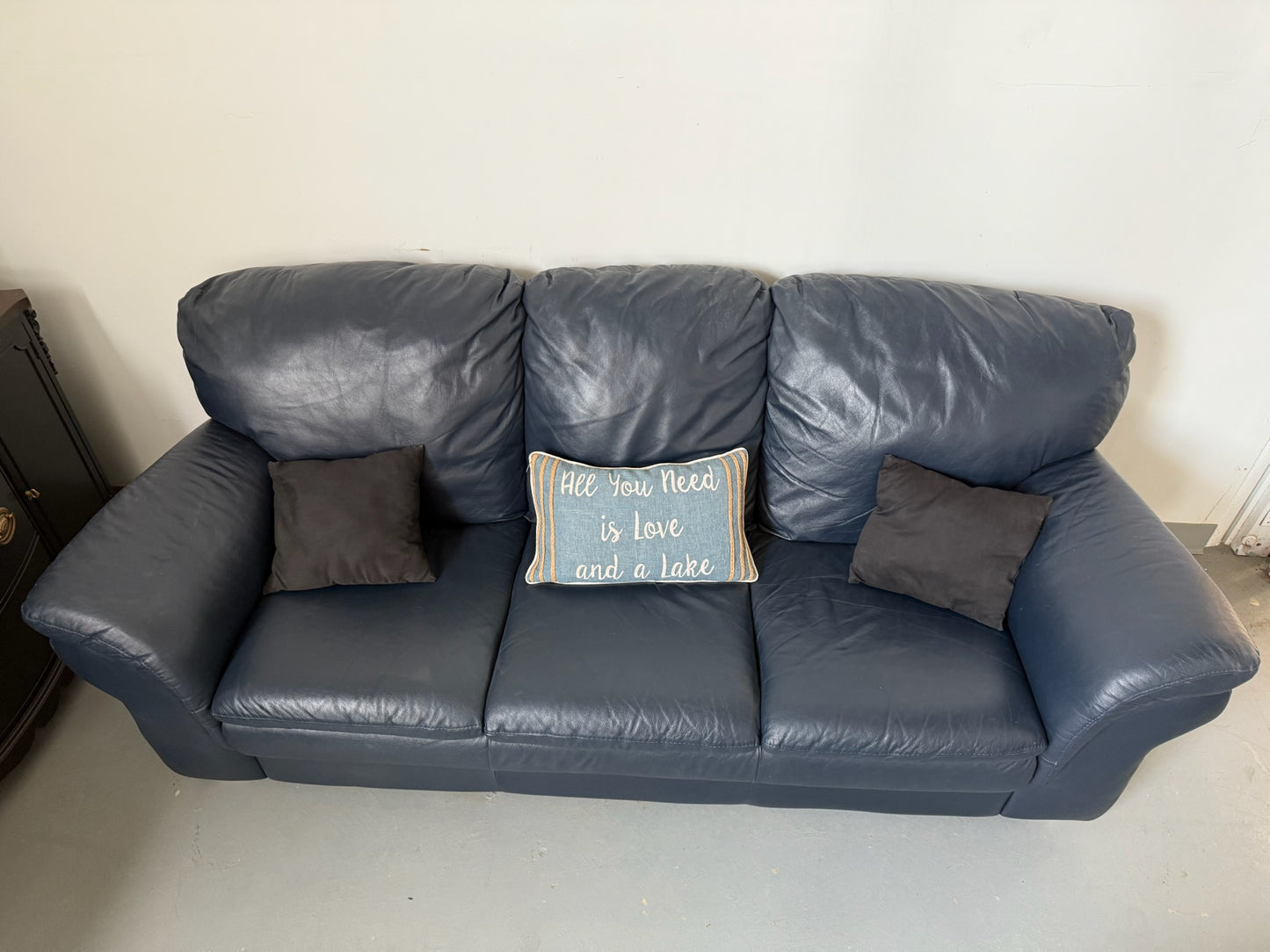 Navy Blue Real Leather Couch