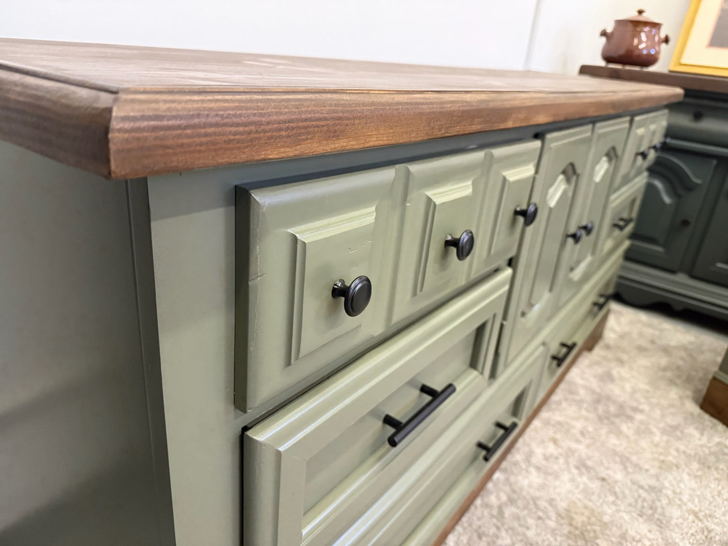 Sage Green Dresser and Nightstand Set