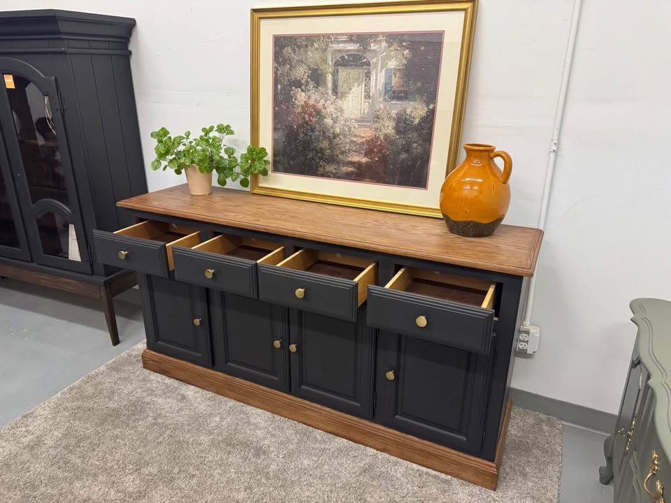 Black Buffet with Walnut Accents