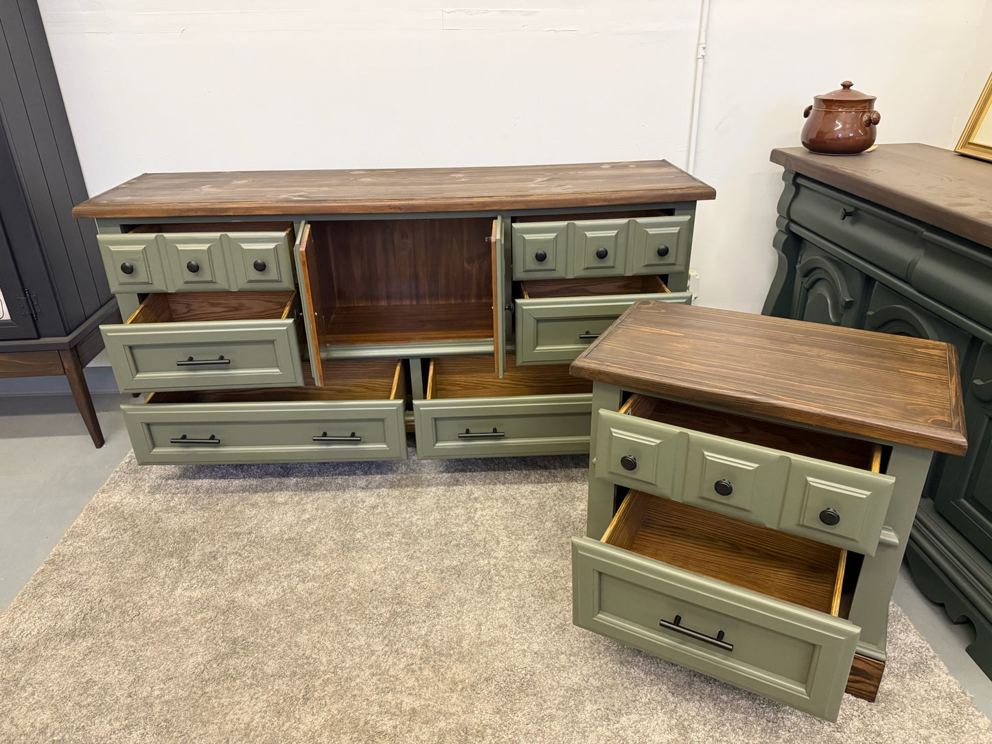 Sage Green Dresser and Nightstand Set