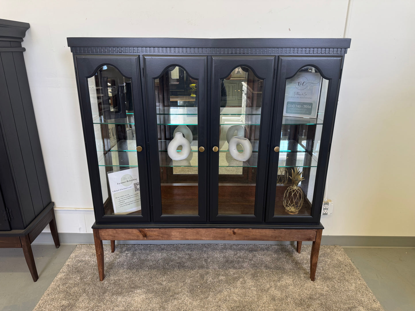 Black Hutch with Custom Wood Base