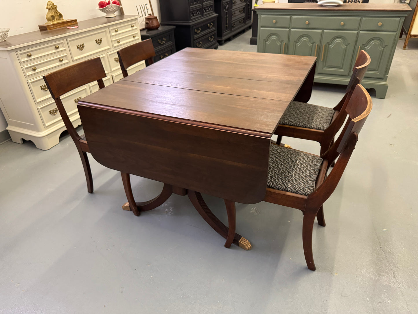 Vintage Dark Walnut Dining Table & Chair Set