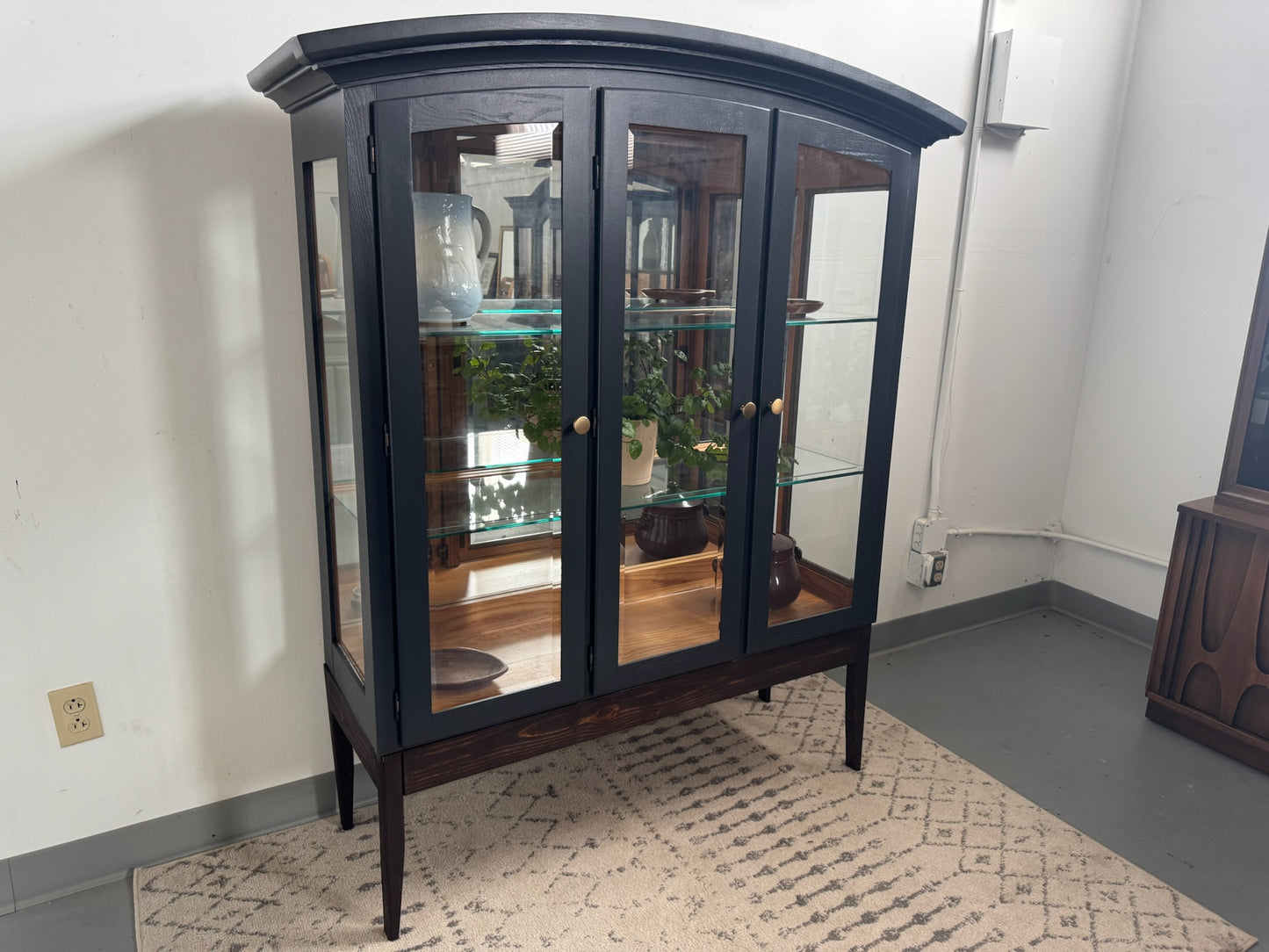 Black Arched Top Hutch with Custom Wood base