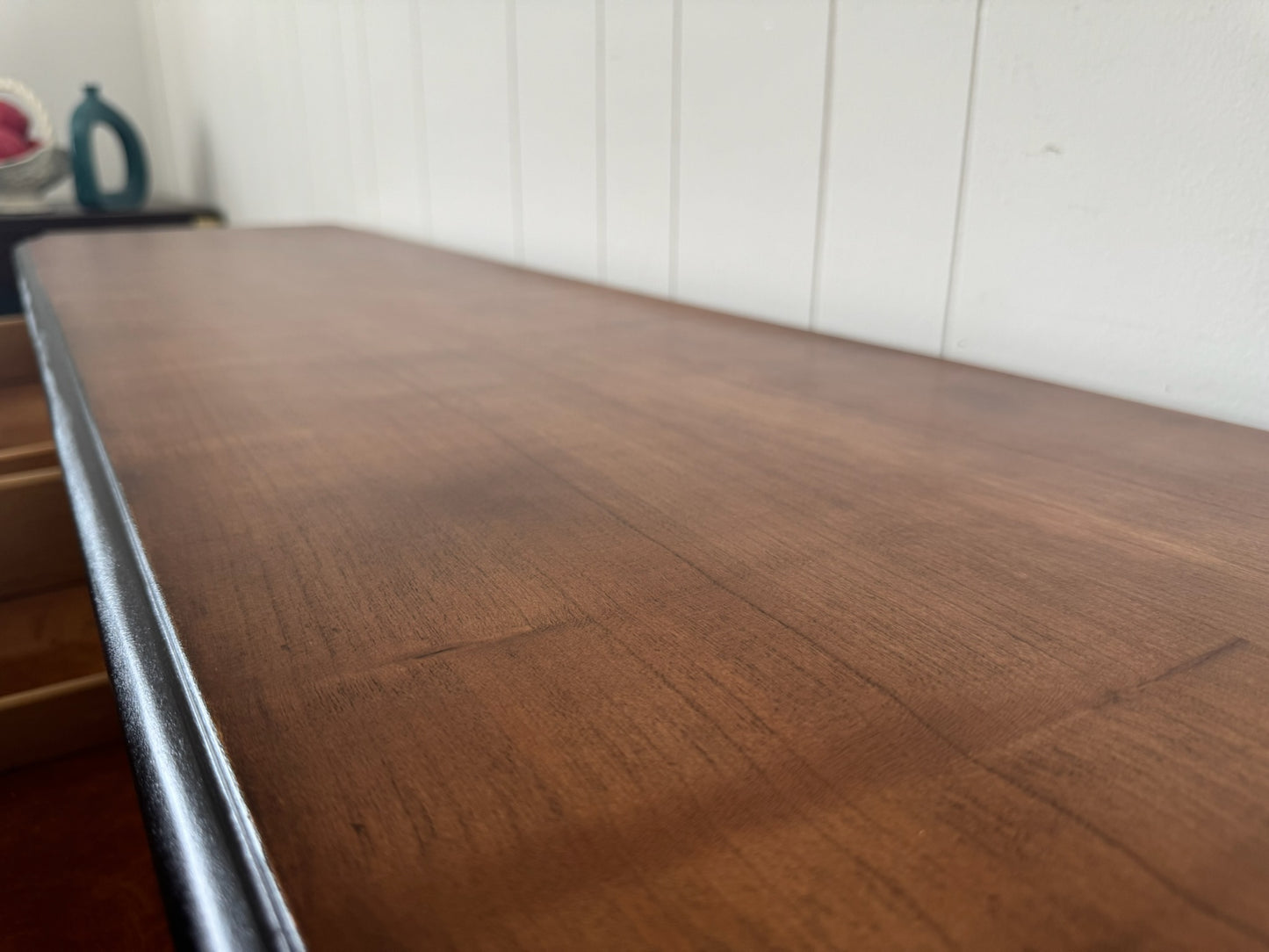 Black Buffet/ Credenza with Wood Top and Base