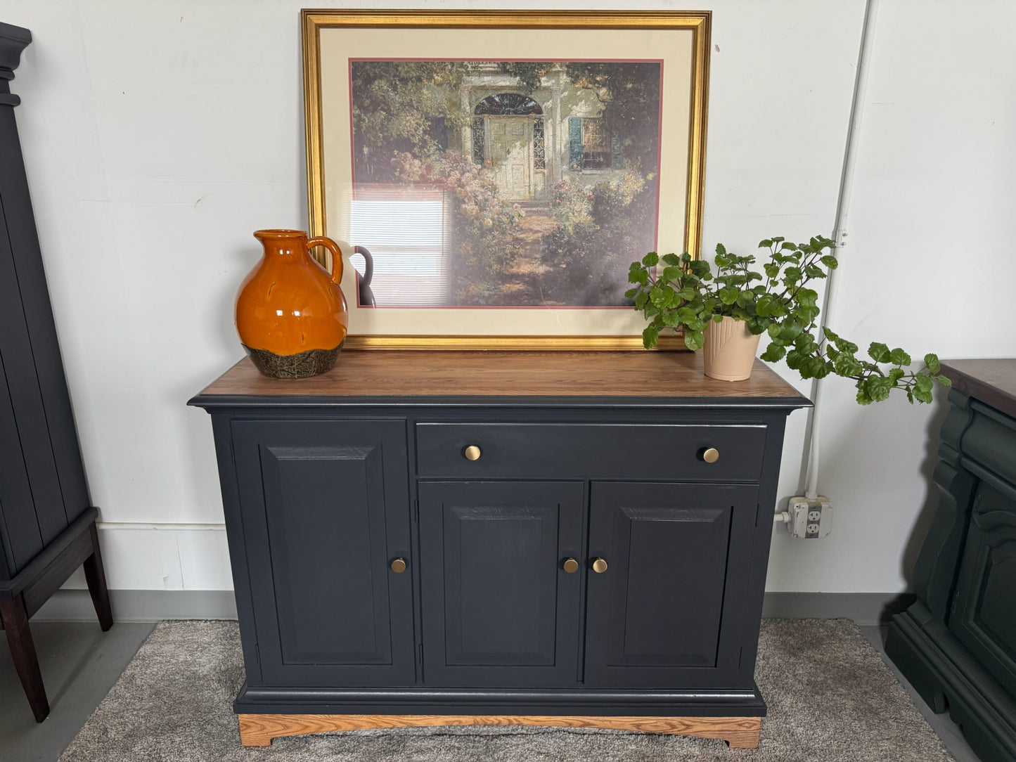 Black Sideboard with Walnut Top and Base