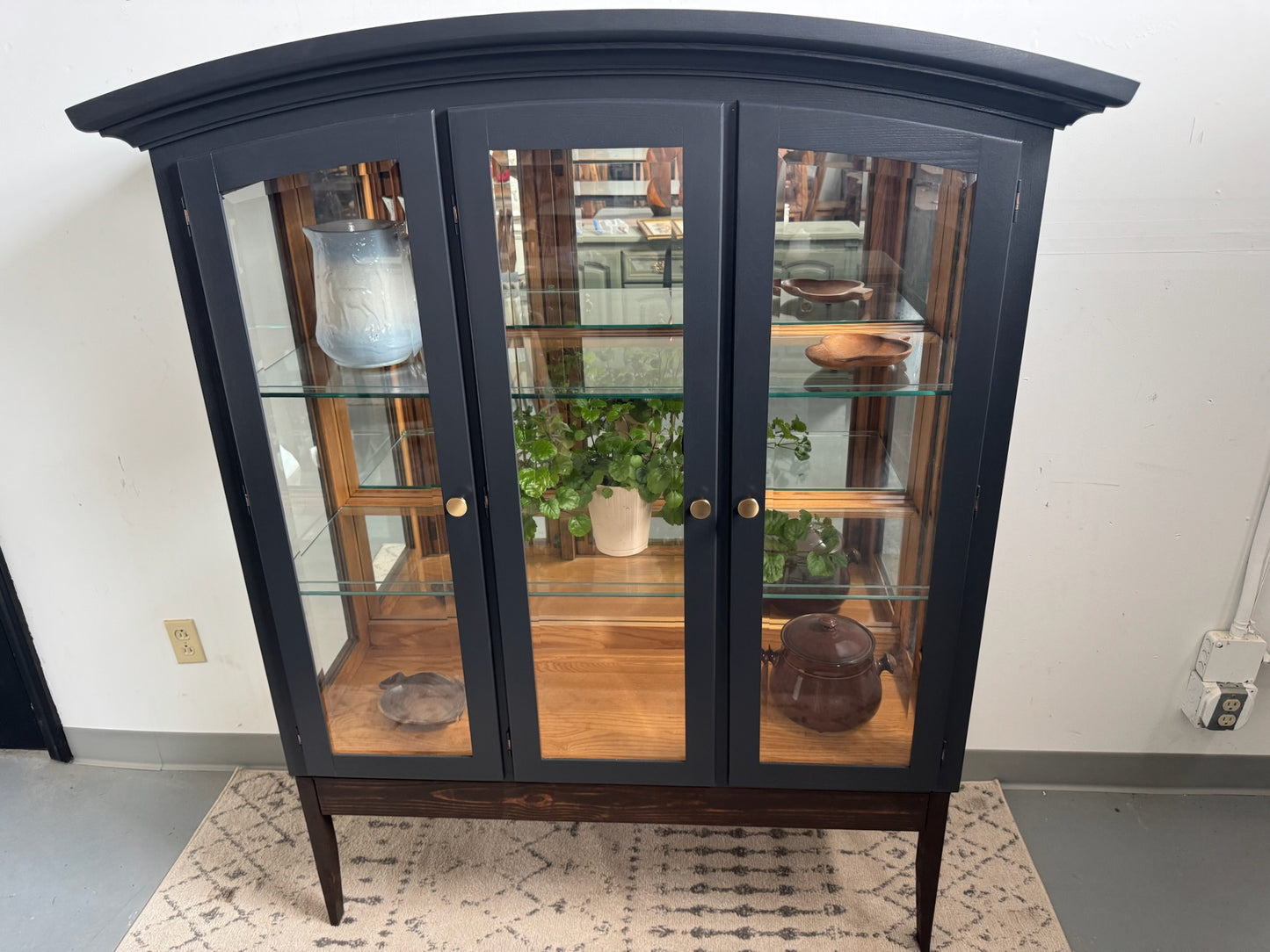 Black Arched Top Hutch with Custom Wood base