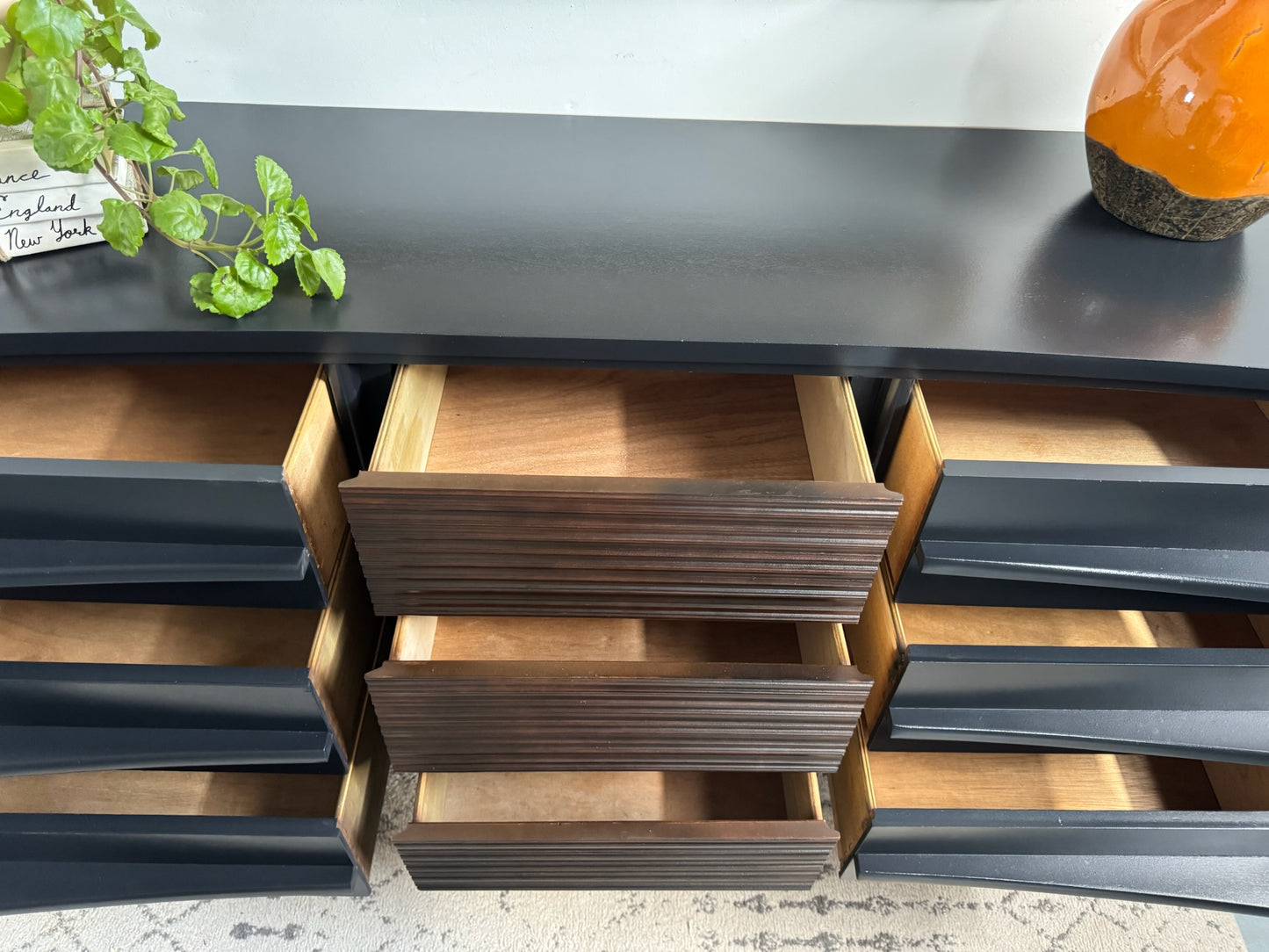 MCM Black and Wood Sculpted Dresser