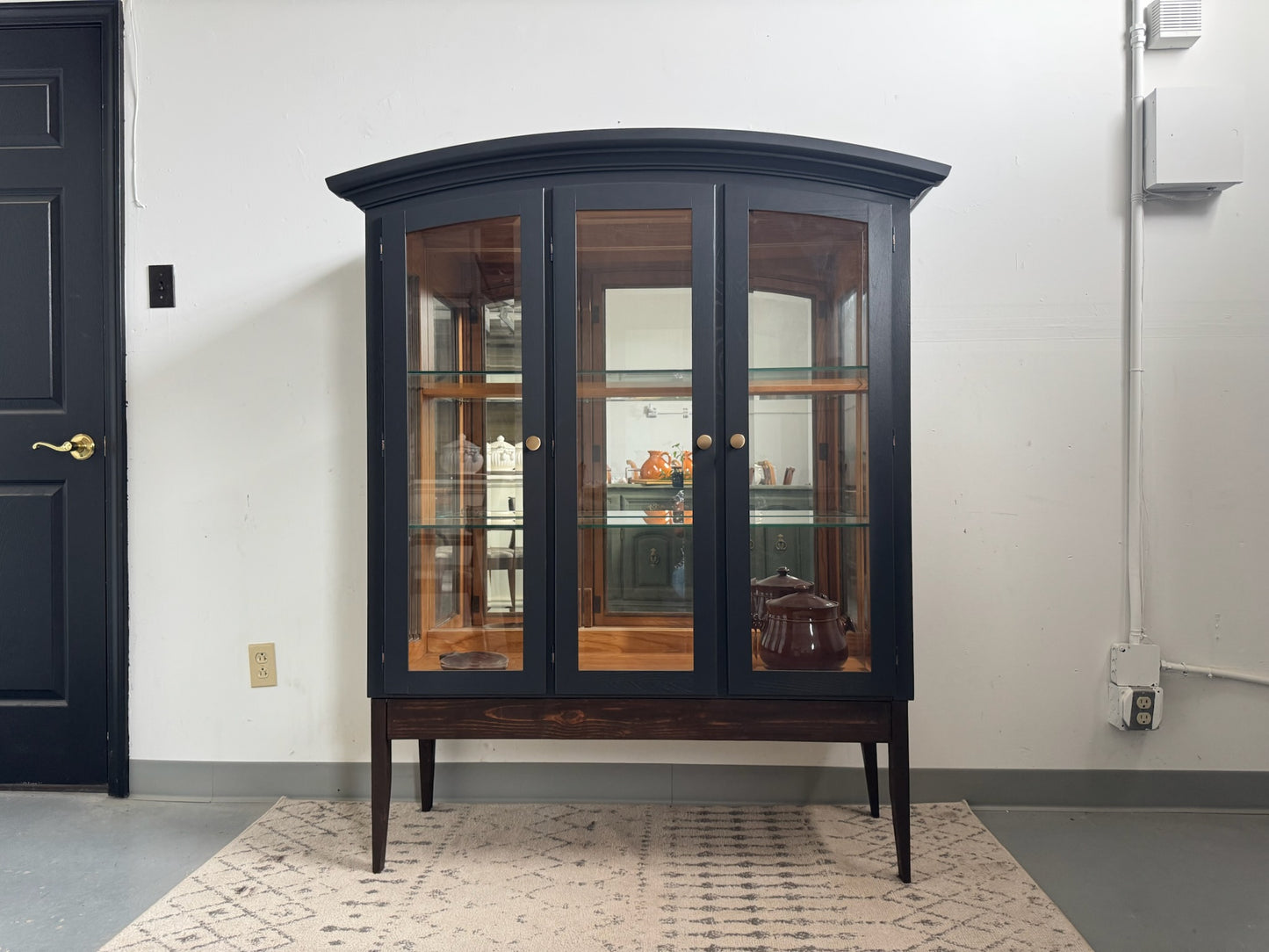 Black Arched Top Hutch with Custom Wood base