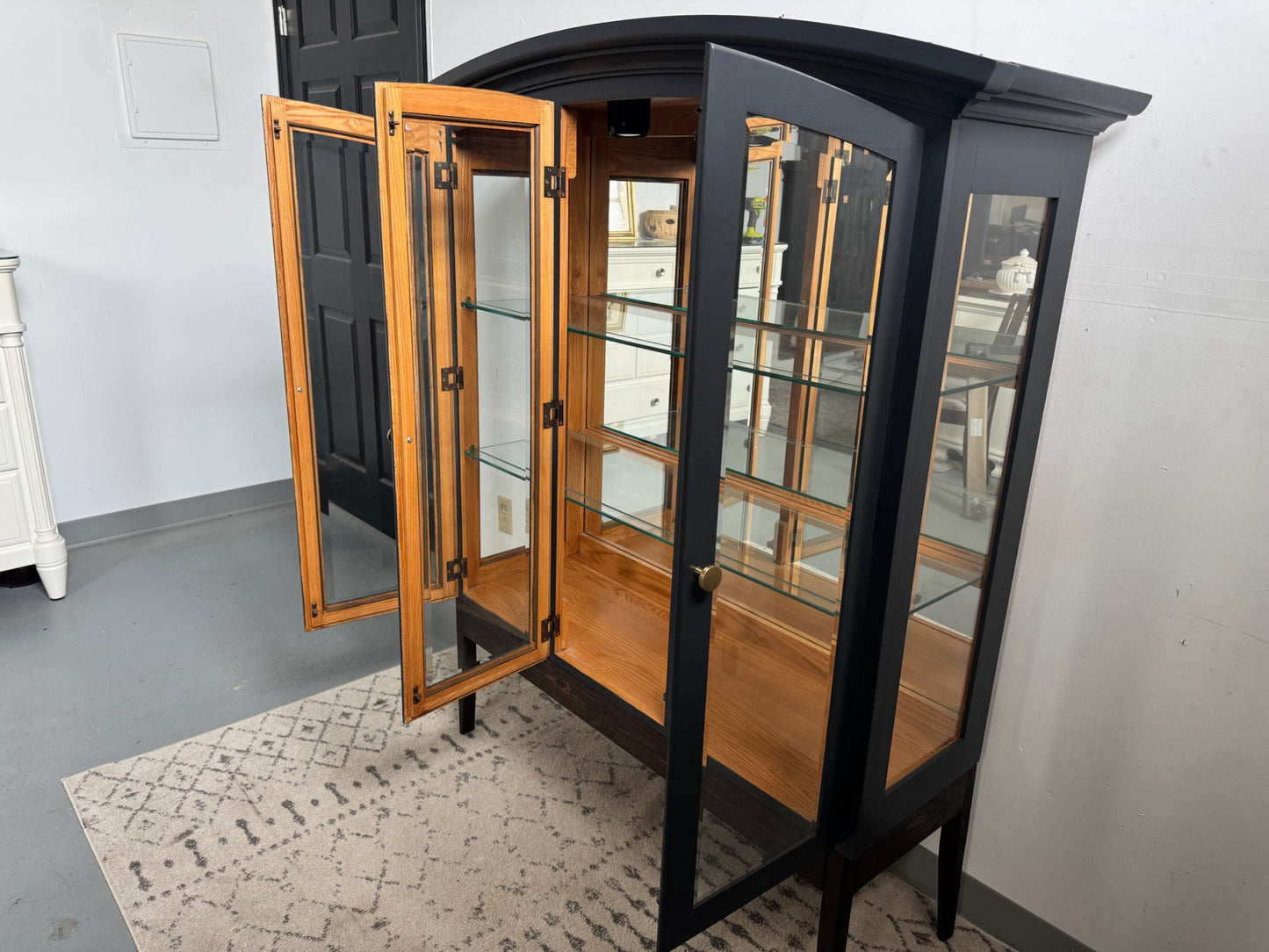 Black Arched Top Hutch with Custom Wood base