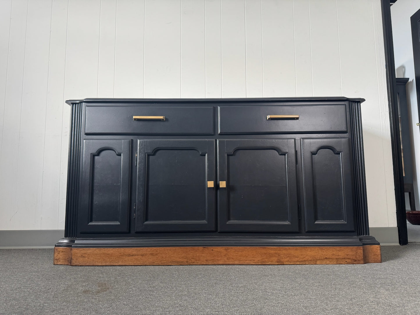 Black Buffet/ Credenza with Wood Top and Base