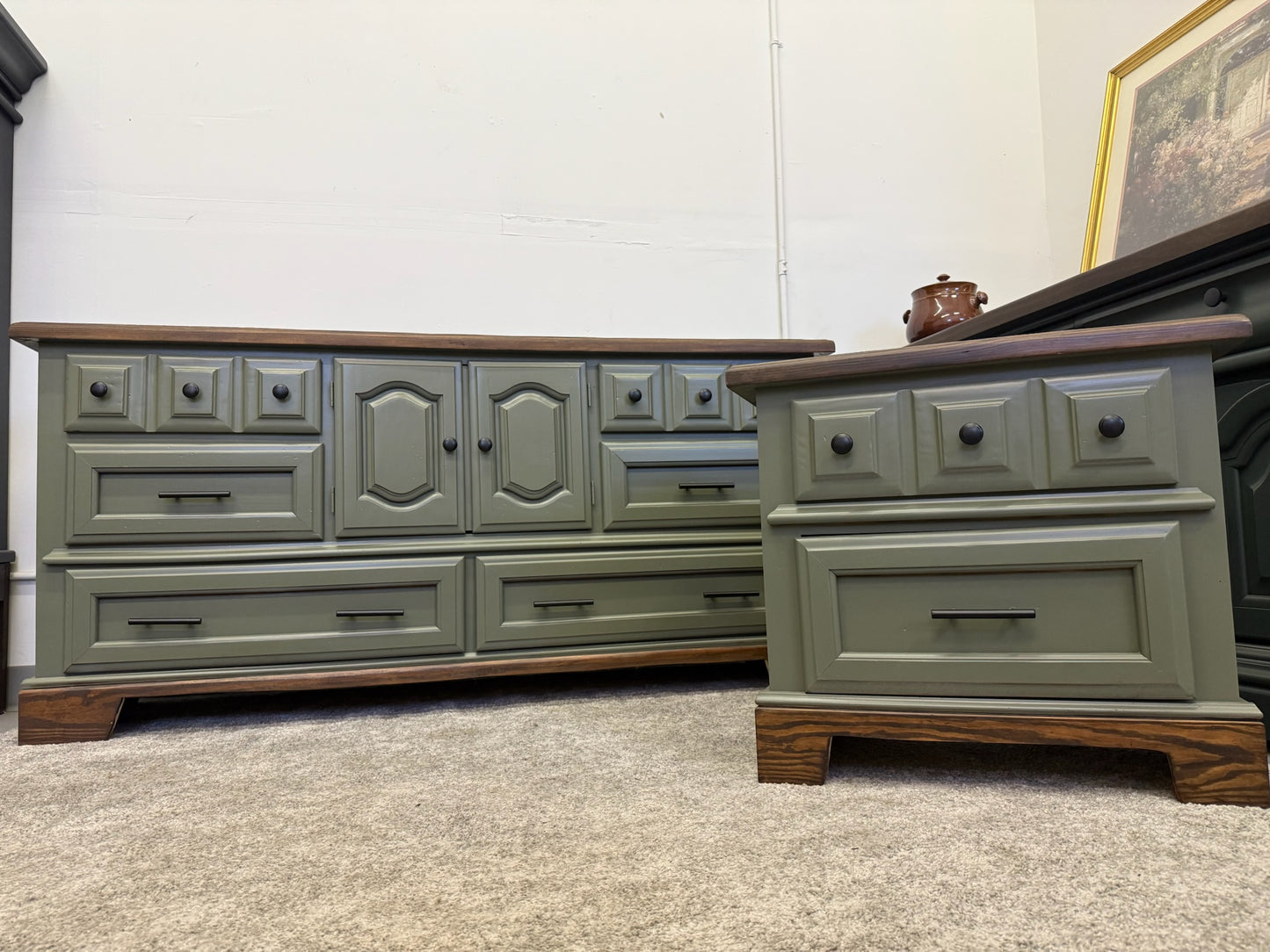 Sage Green Dresser and Nightstand Set