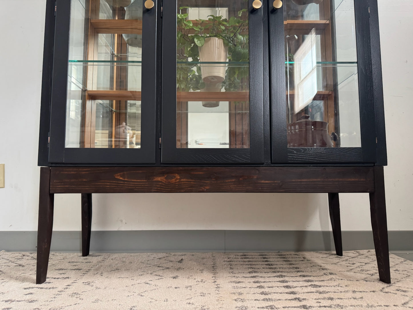 Black Arched Top Hutch with Custom Wood base