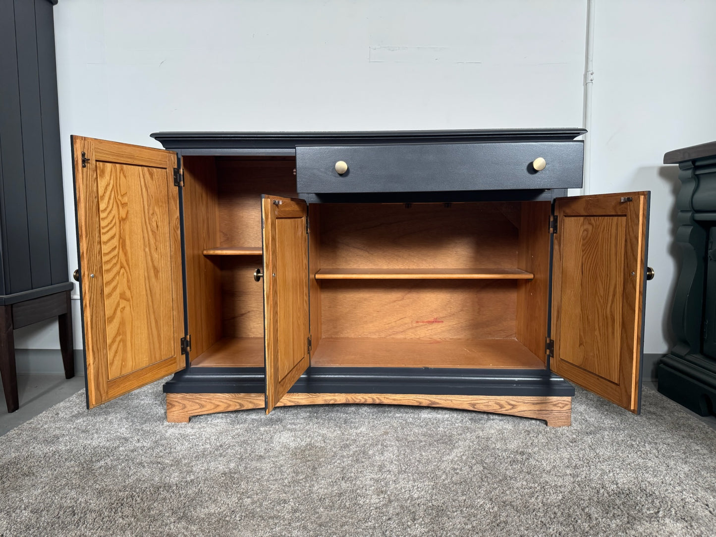 Black Sideboard with Walnut Top and Base