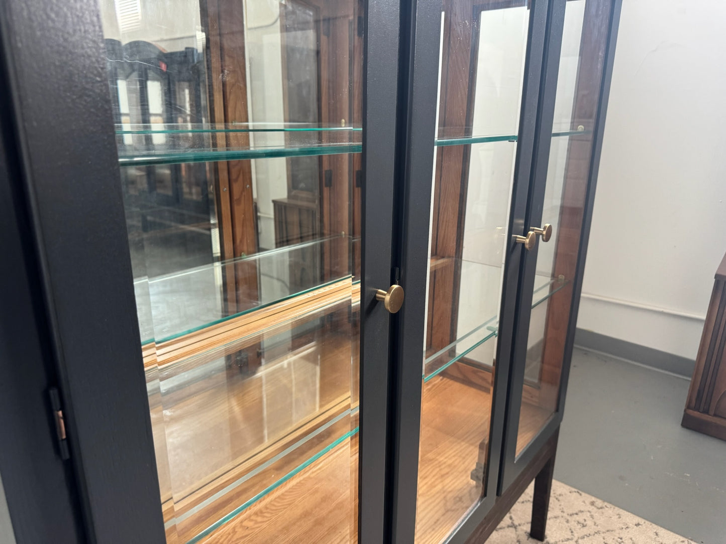 Black Arched Top Hutch with Custom Wood base