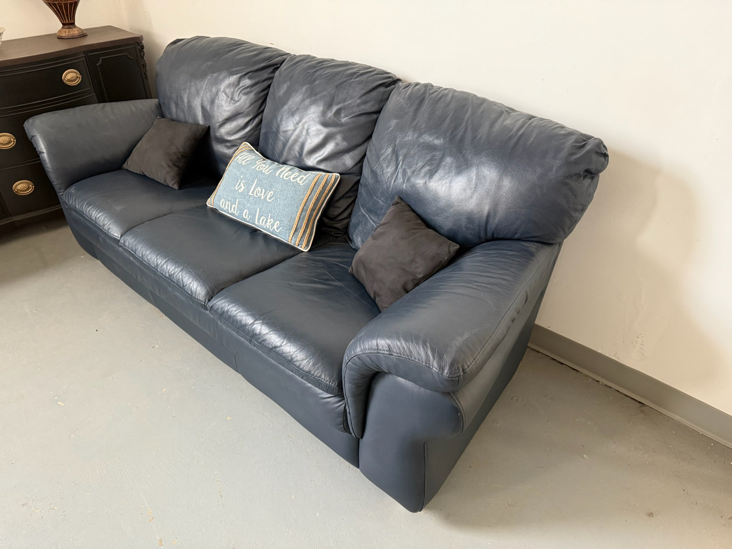 Navy Blue Real Leather Couch