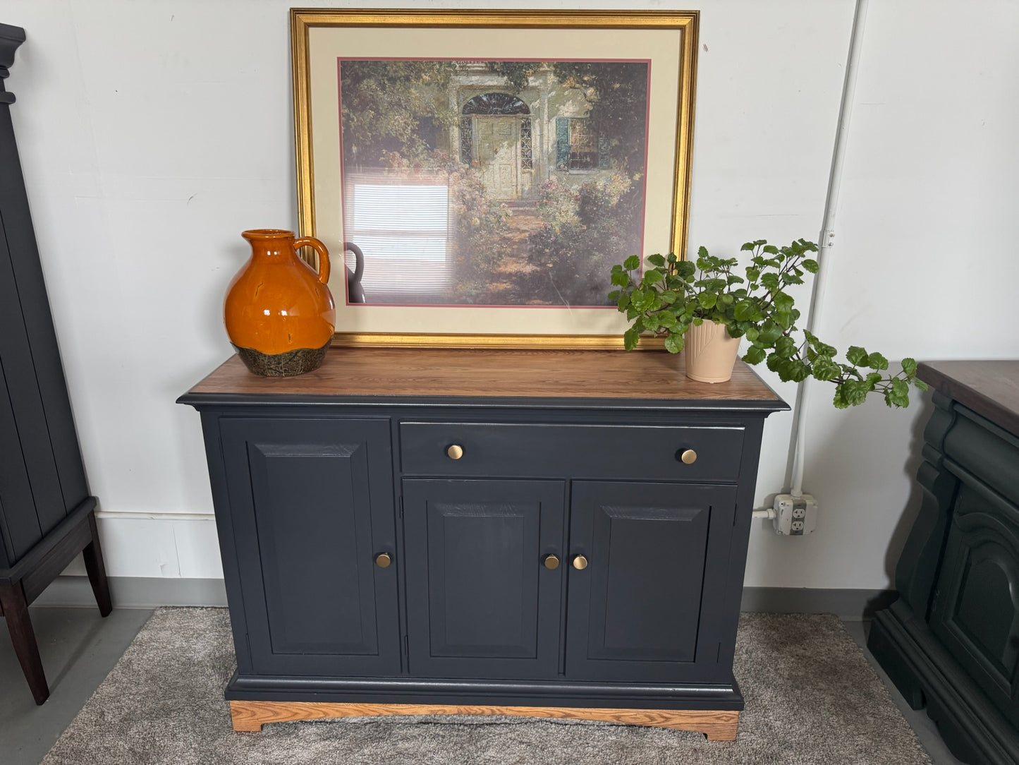 Black Sideboard with Walnut Top and Base
