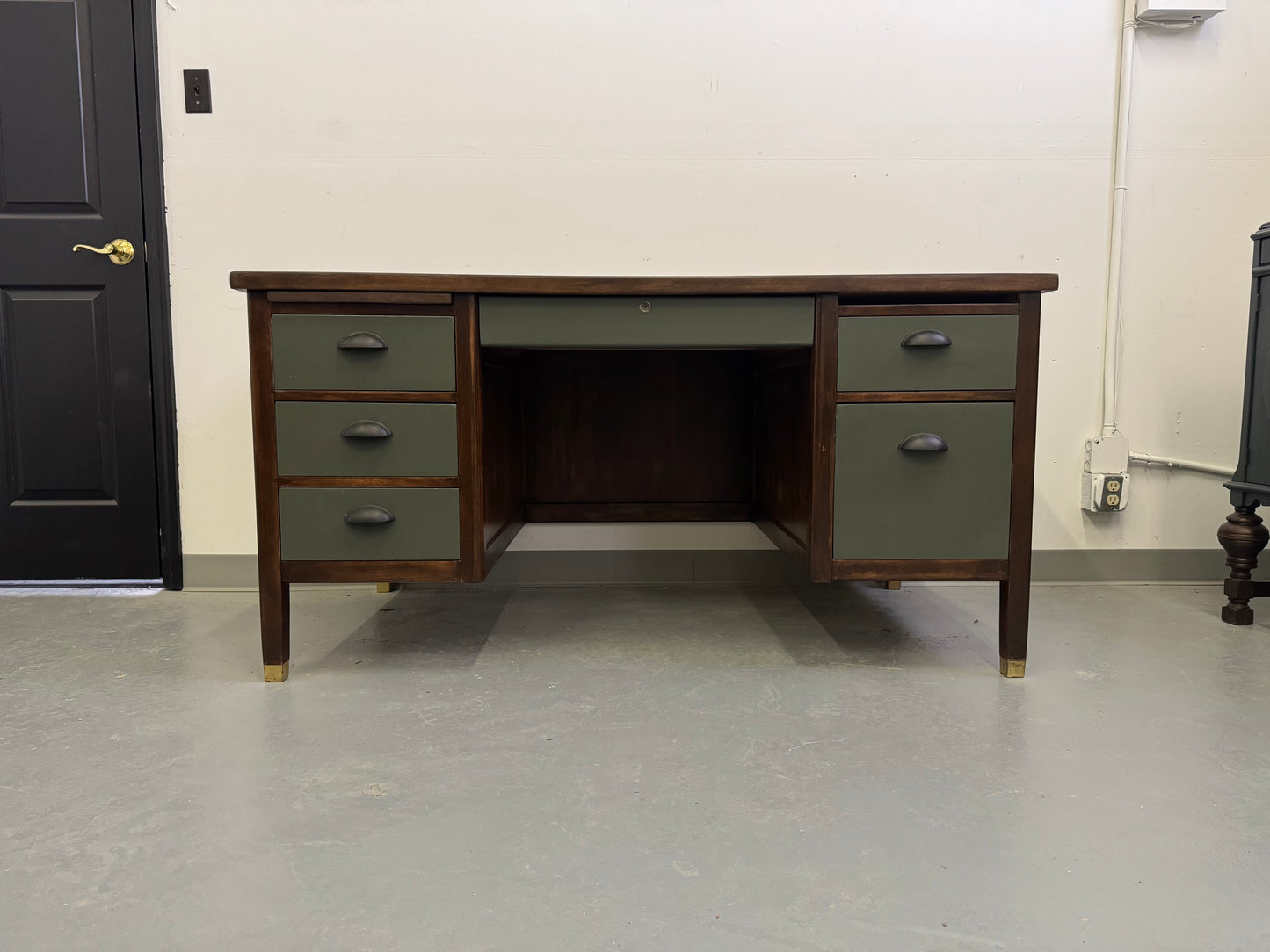Solid Wood Refinished Vintage Executive Desk
