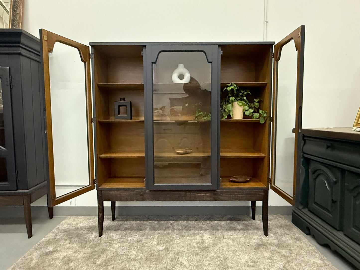 MCM Black Hutch with Wood Base