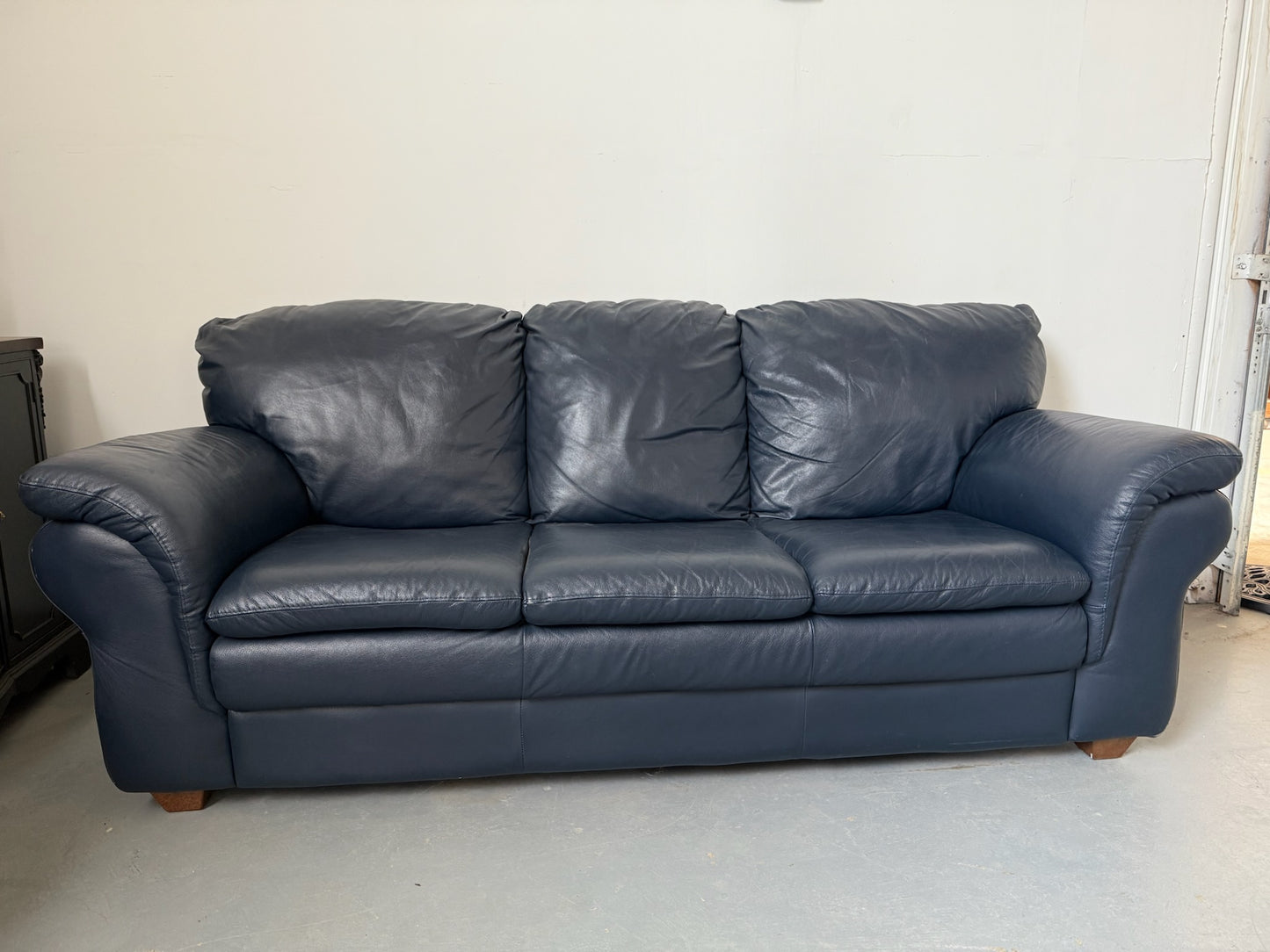 Navy Blue Real Leather Couch