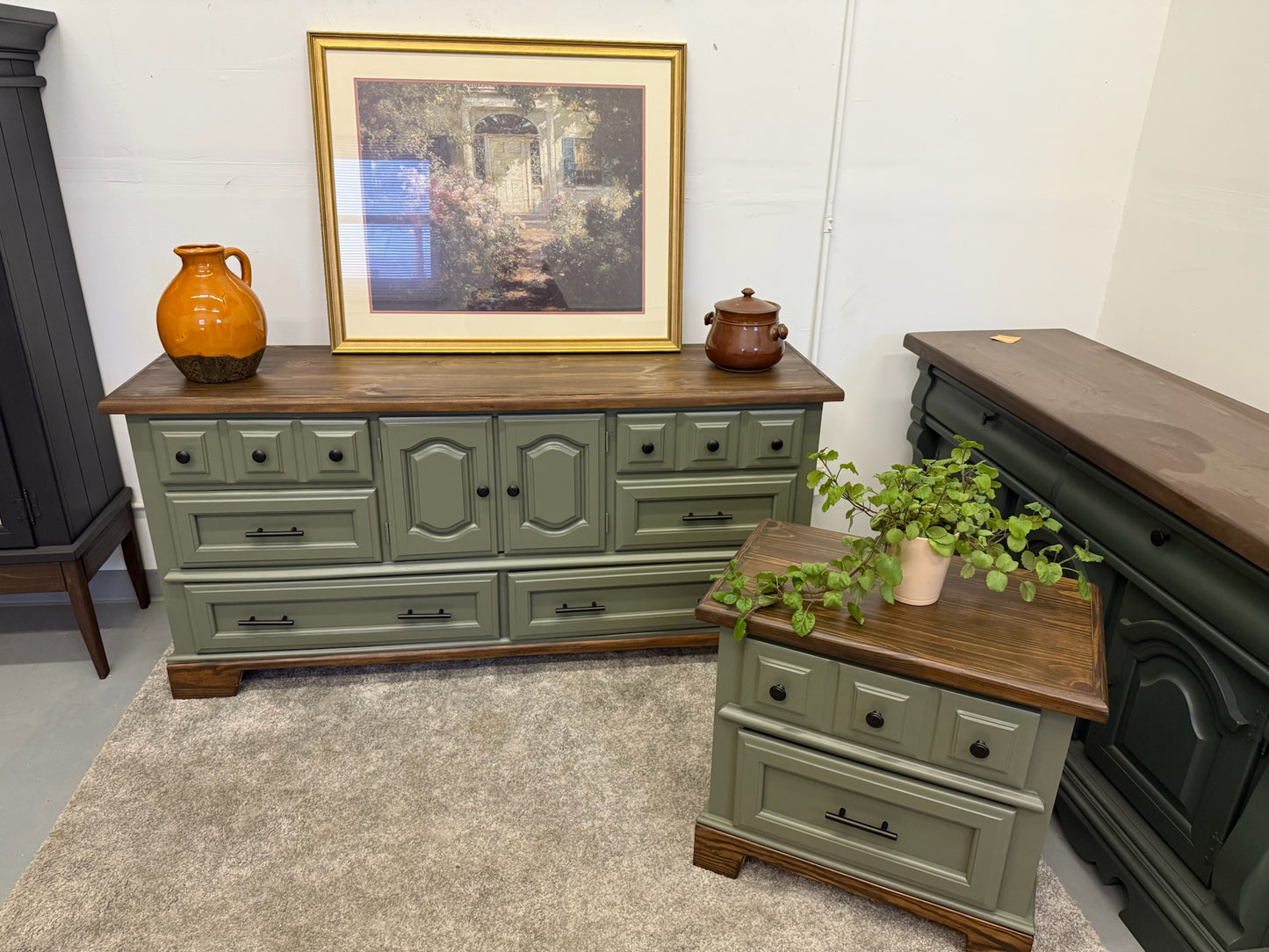 Sage Green Dresser and Nightstand Set