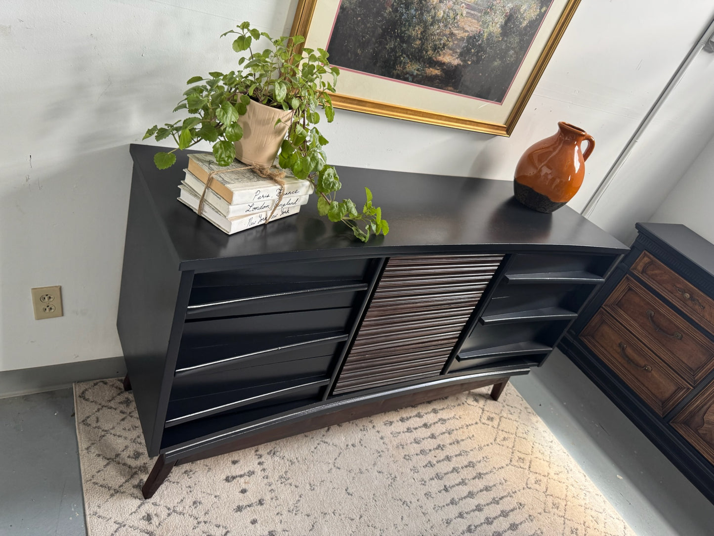 MCM Black and Wood Sculpted Dresser