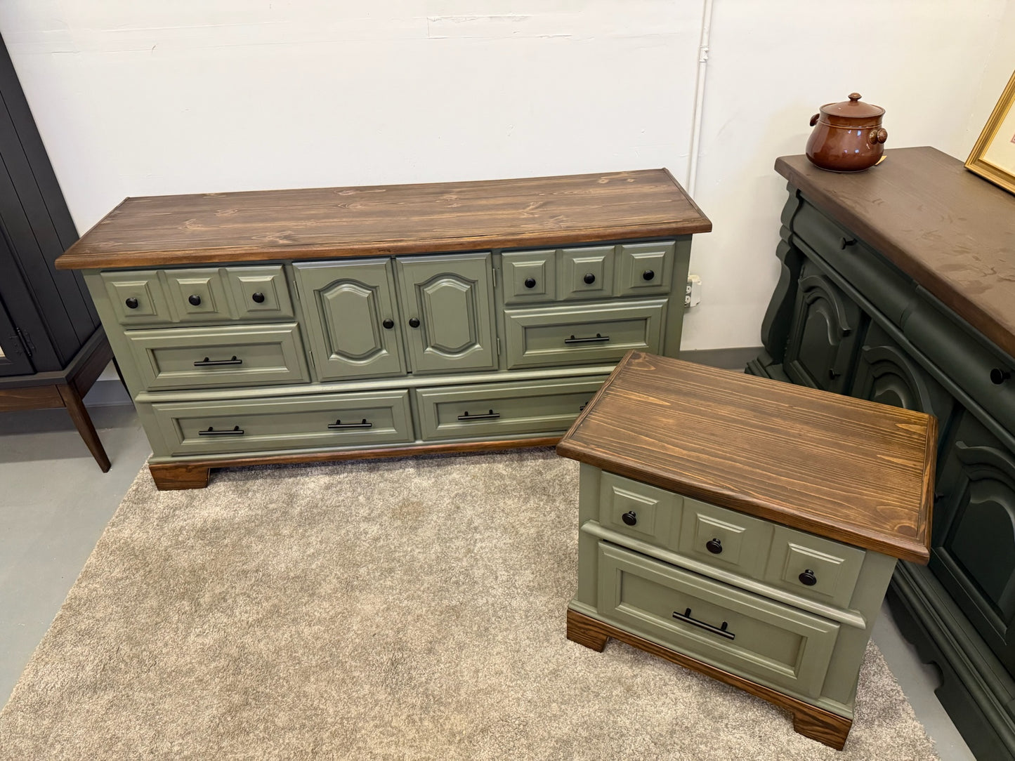 Sage Green Dresser and Nightstand Set