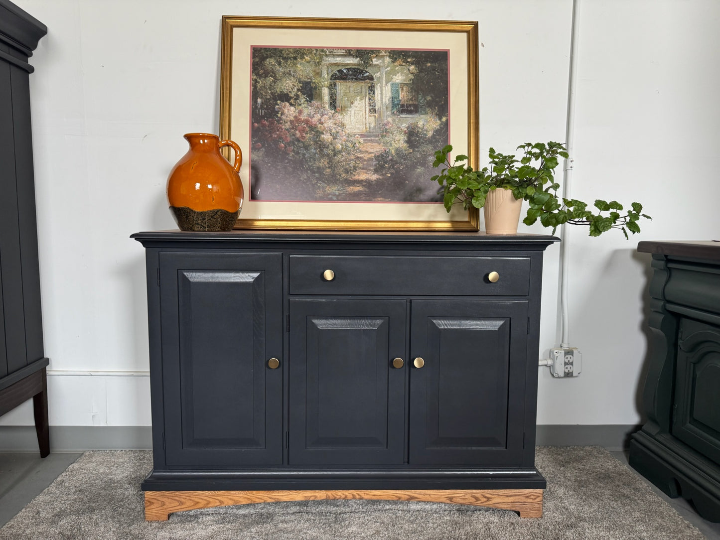 Black Sideboard with Walnut Top and Base