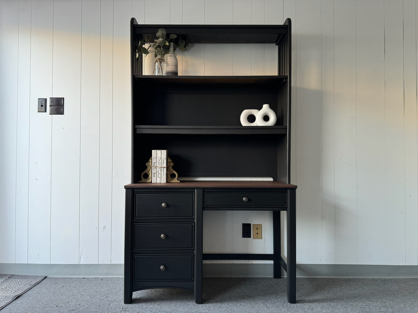Black Stained Desk with Shelves