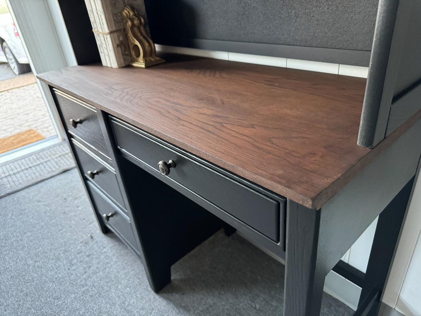 Black Stained Desk with Shelves