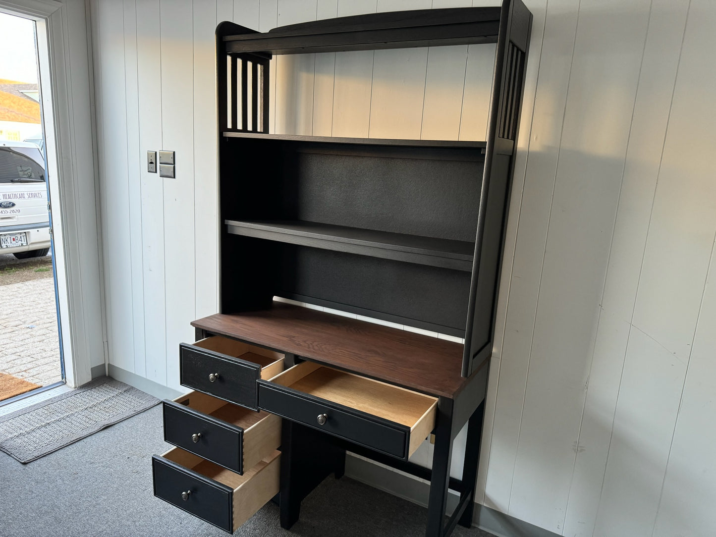 Black Stained Desk with Shelves
