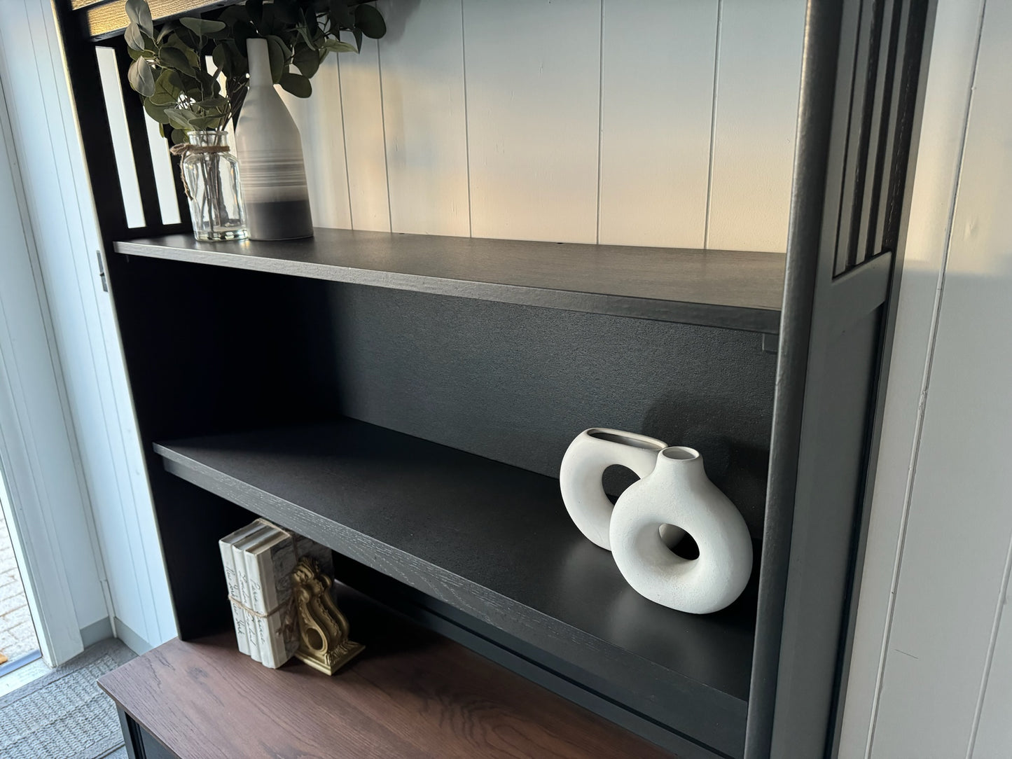 Black Stained Desk with Shelves