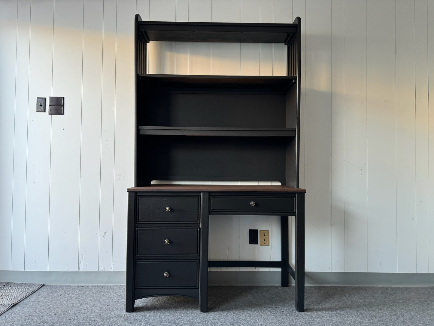 Black Stained Desk with Shelves