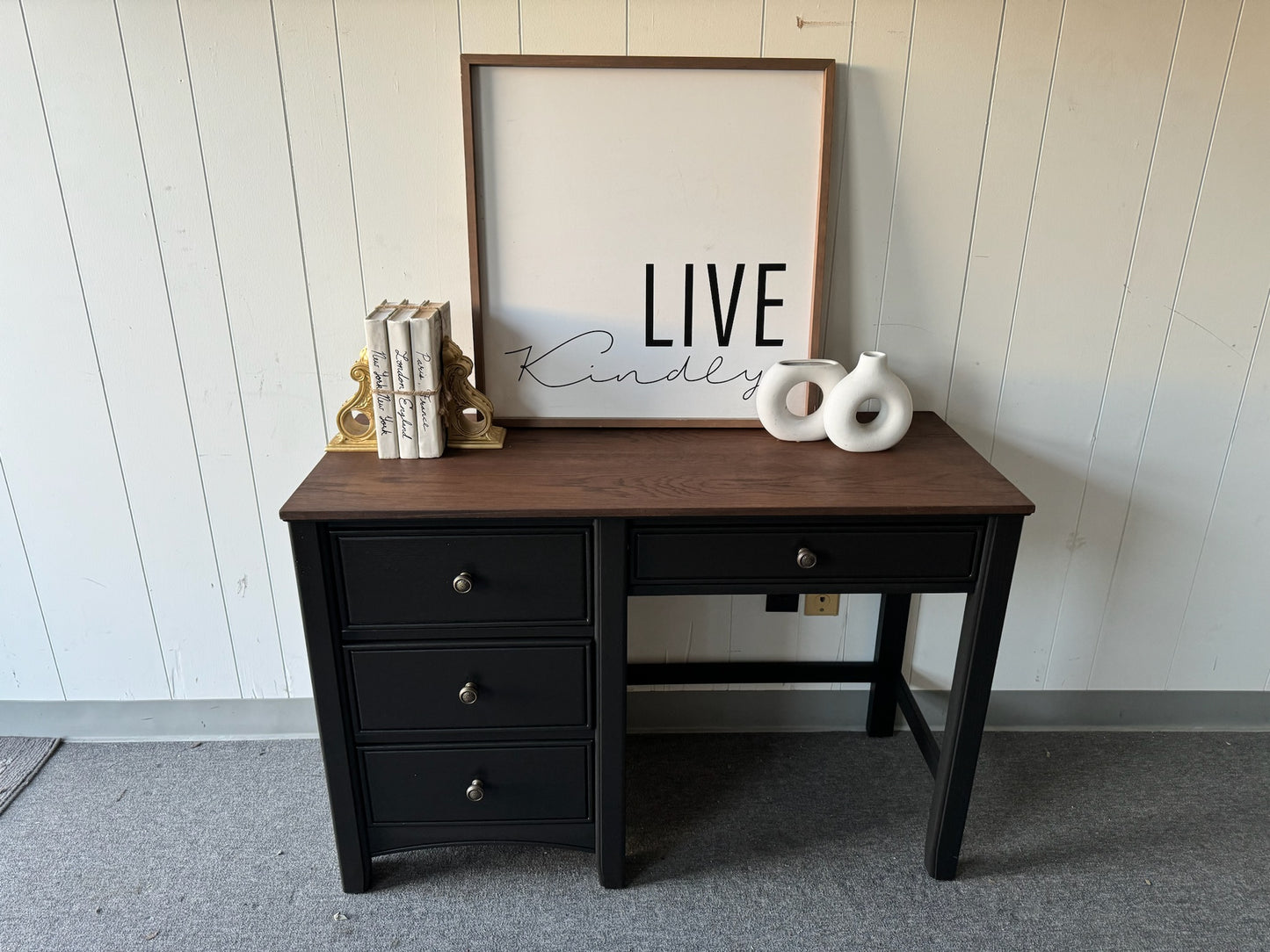 Black Stained Desk with Shelves