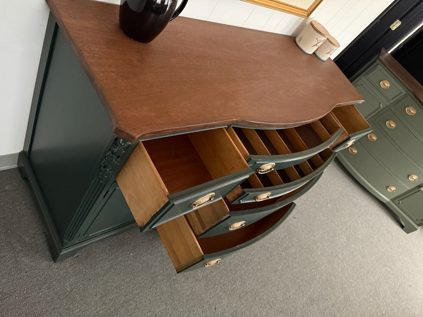 Deep Green Buffet with Walnut