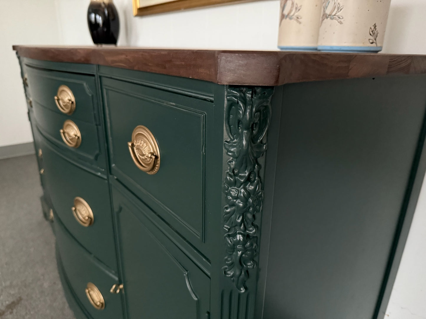Deep Green Buffet with Walnut