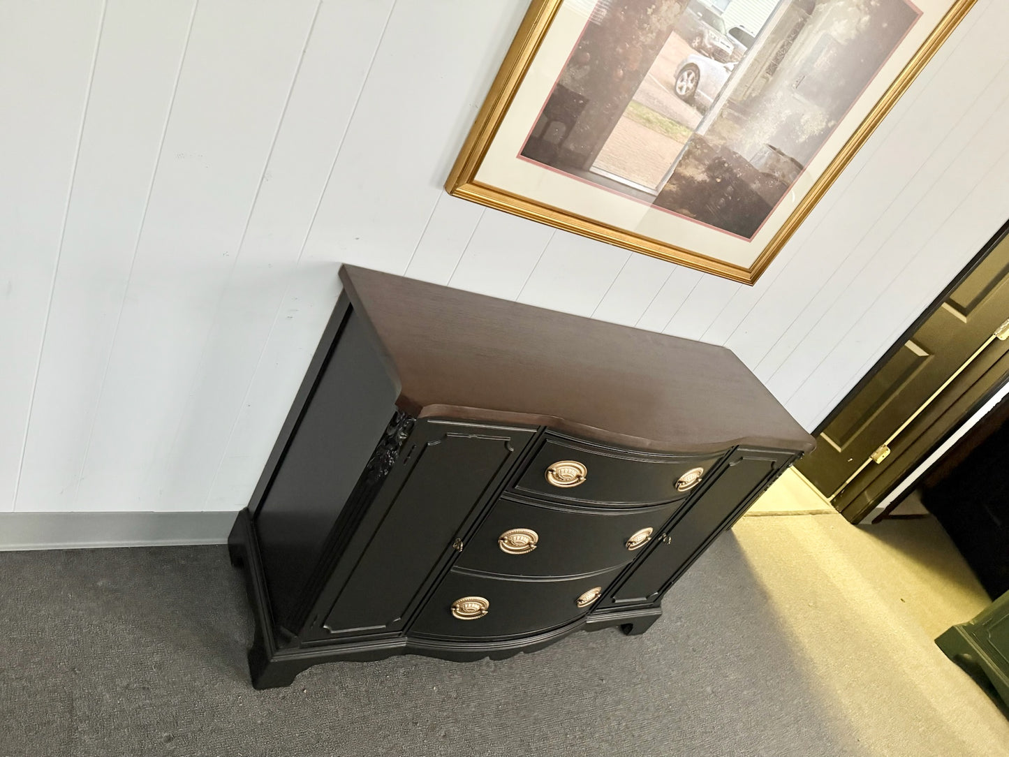 Black Hepplewhite Buffet with Walnut-Stained Top