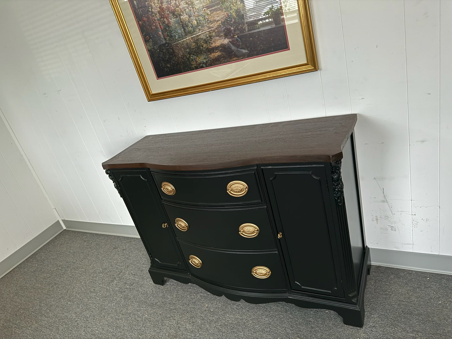 Black Hepplewhite Buffet with Walnut-Stained Top