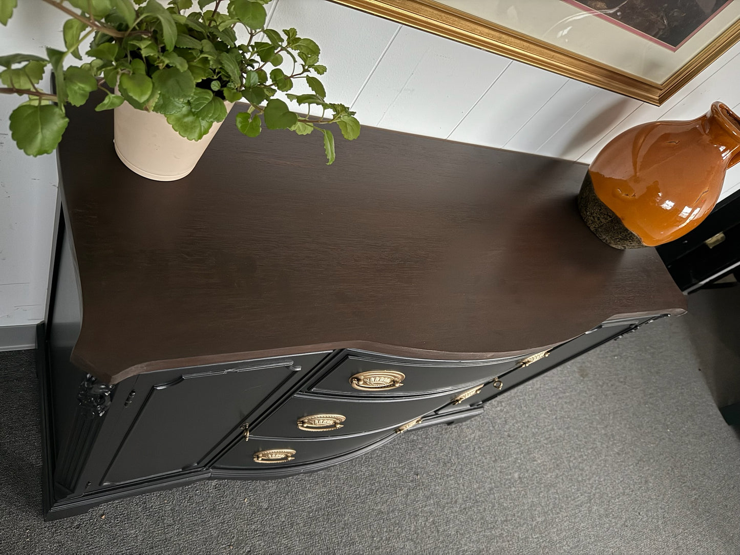 Black Hepplewhite Buffet with Walnut-Stained Top