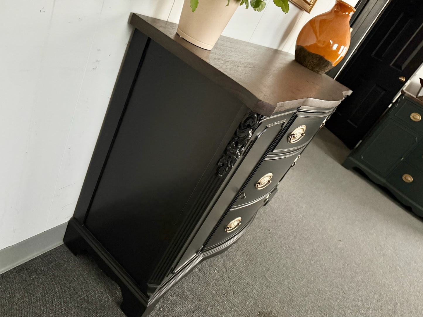 Black Hepplewhite Buffet with Walnut-Stained Top