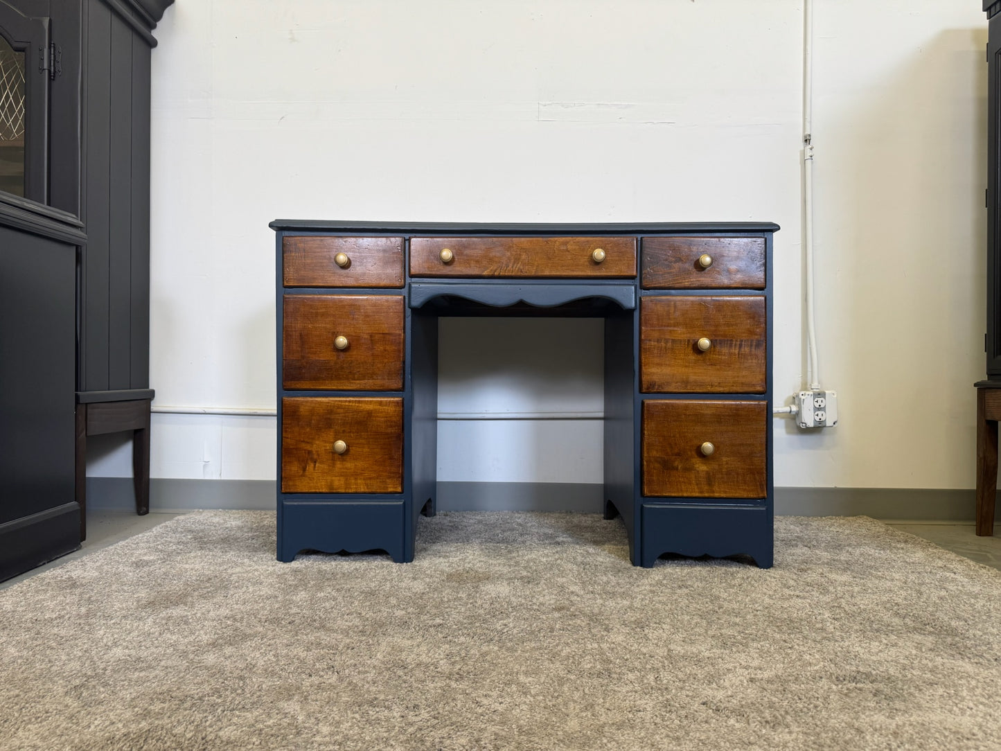 Navy Blue and Walnut Desk