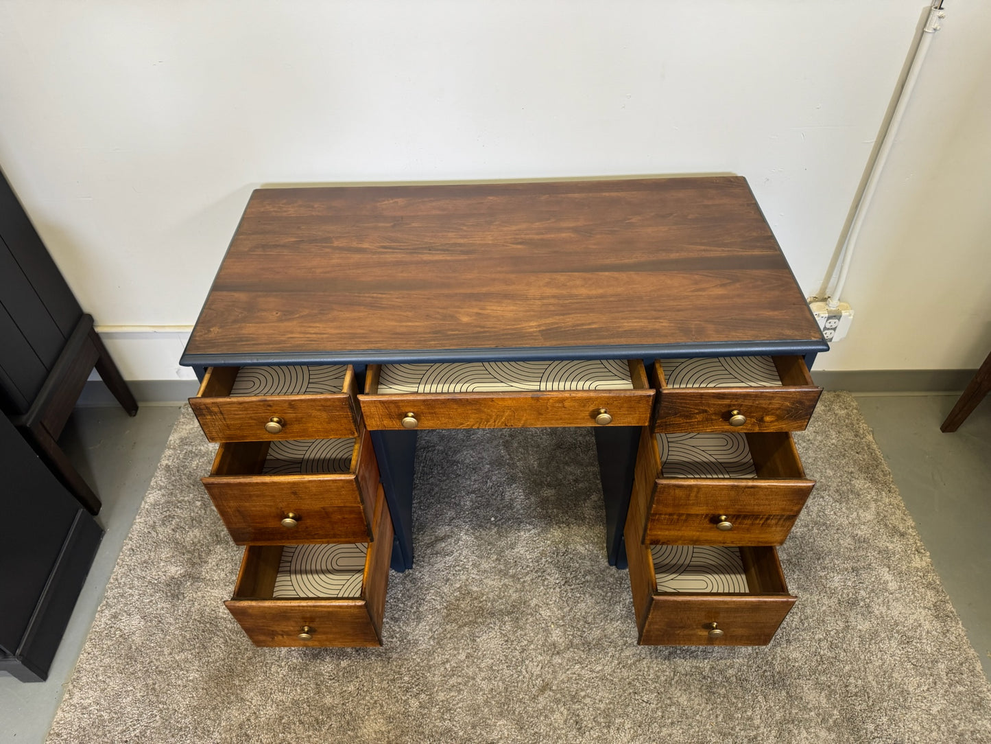 Navy Blue and Walnut Desk