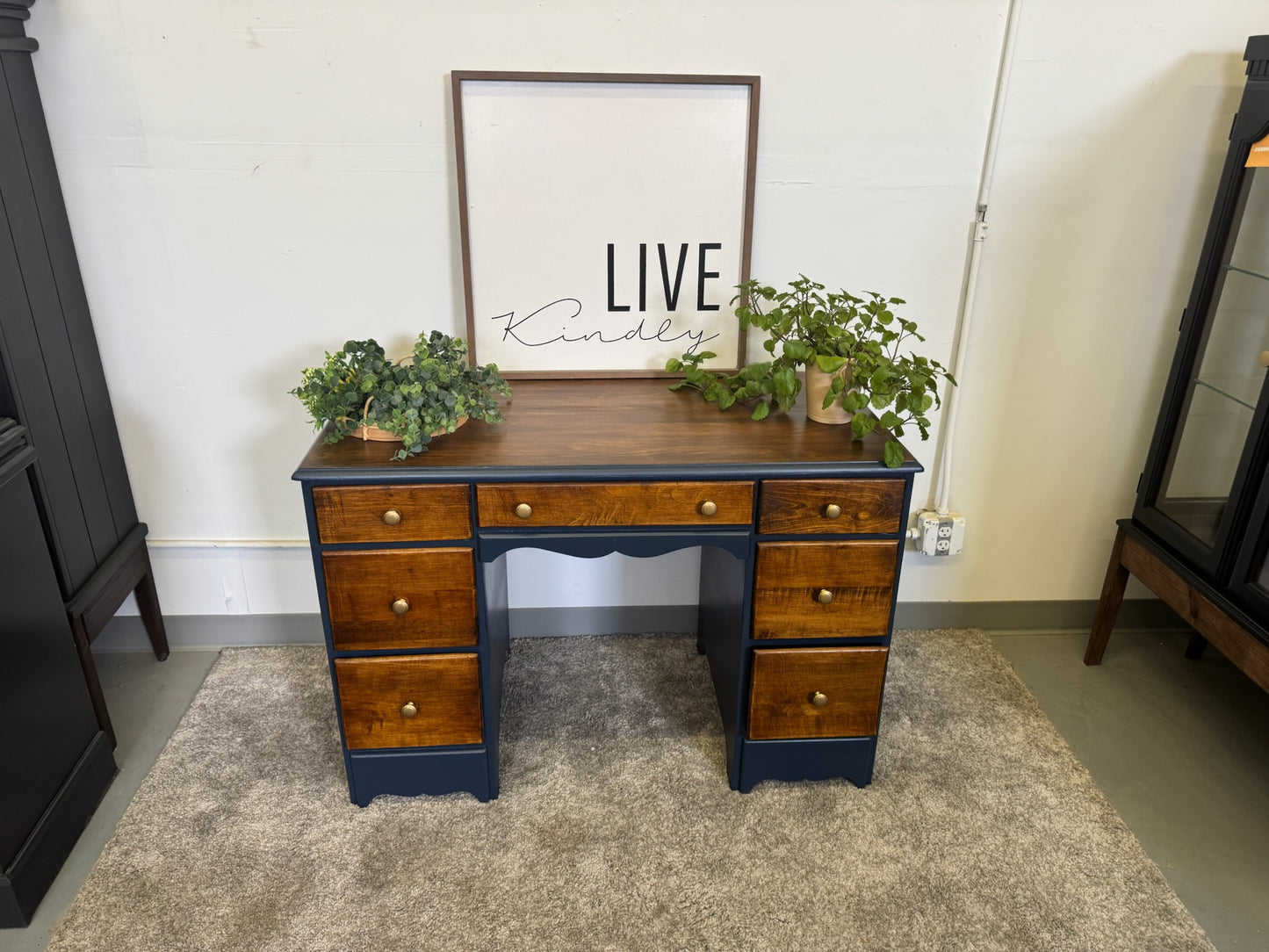 Navy Blue and Walnut Desk
