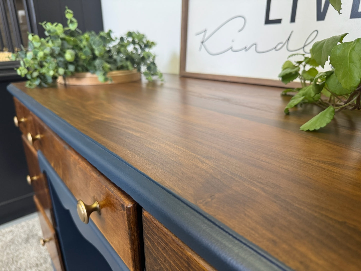 Navy Blue and Walnut Desk