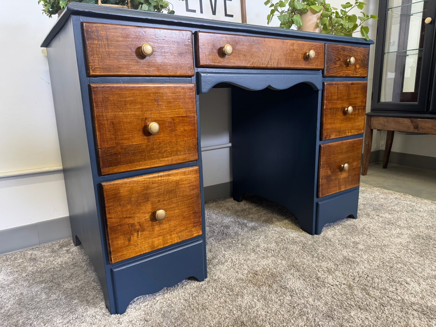 Navy Blue and Walnut Desk