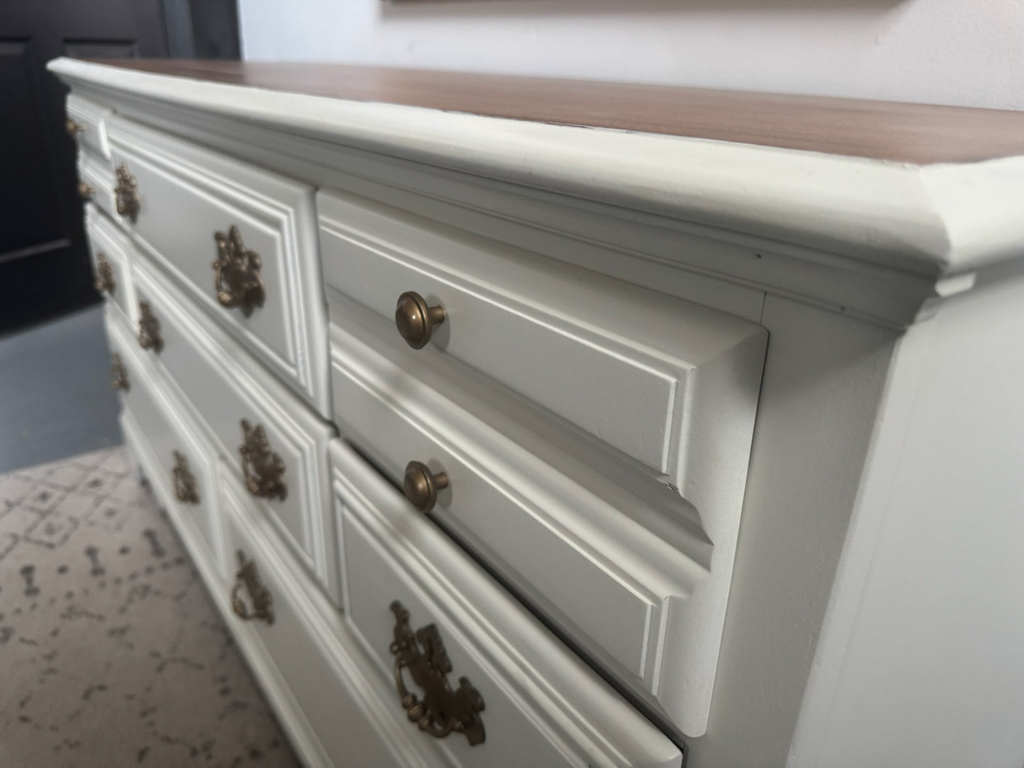 White Vintage Dresser with Wood Top