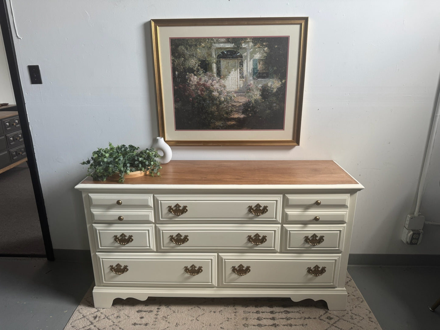 White Vintage Dresser with Wood Top